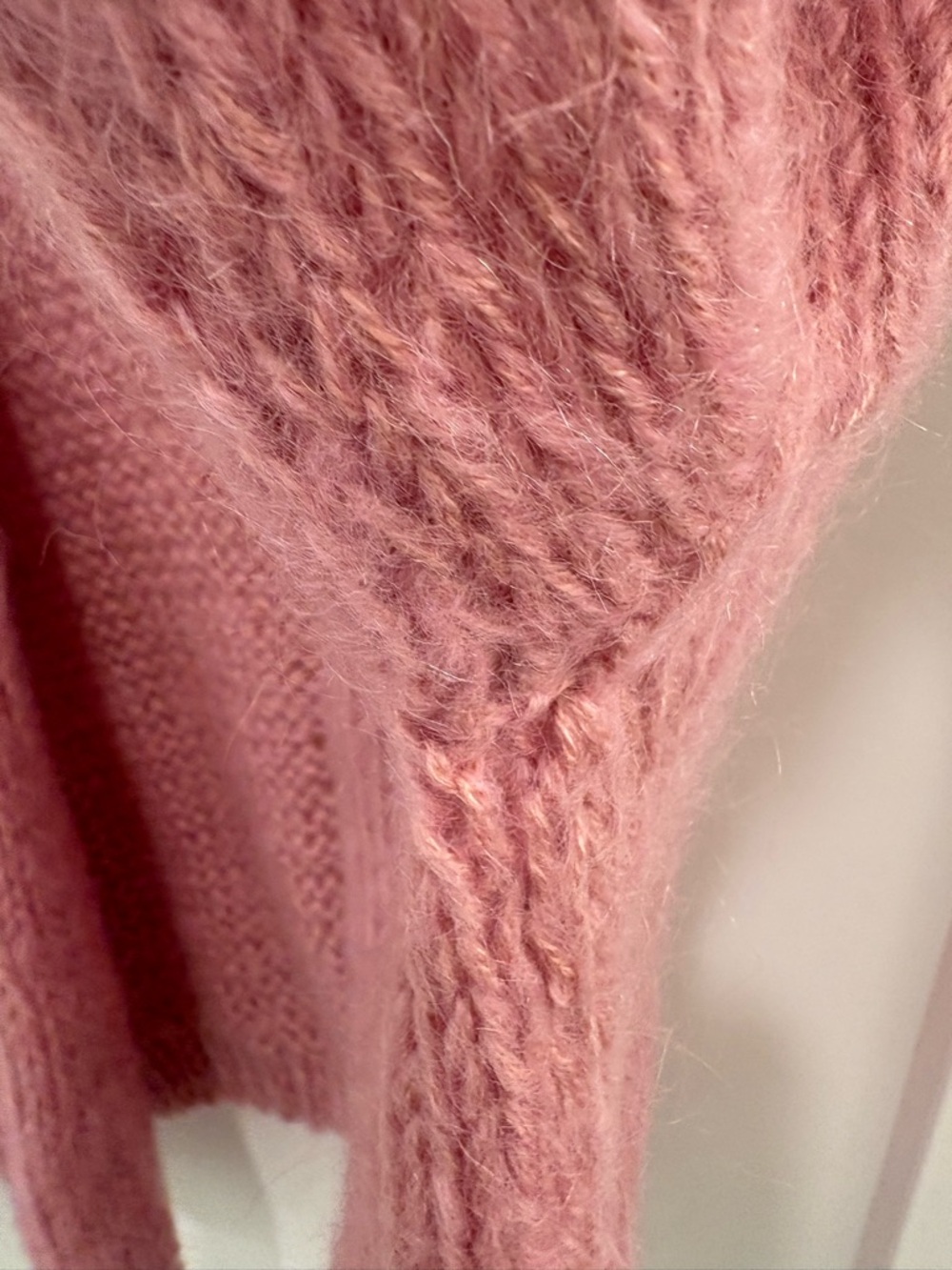 Pink Wool Hand Knit Oversized Balloon Sleeve Cardigan Sweater - Picture 8 of 12